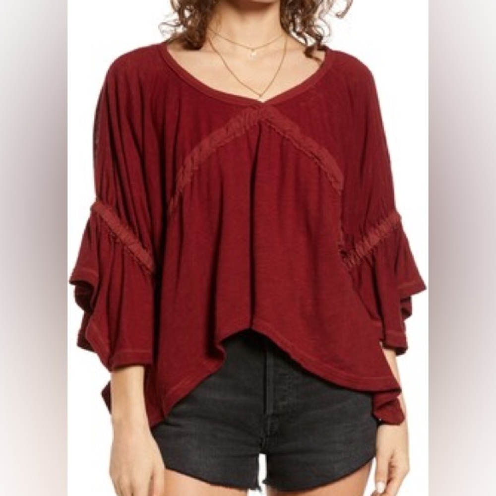 Free People Ruffle Linen Blend Top